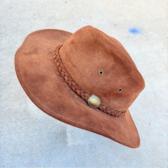 Herschel Hat Co Men Large Brown Suede Leather Braided Band Crushable Cowboy Hat - Picture 1 of 3